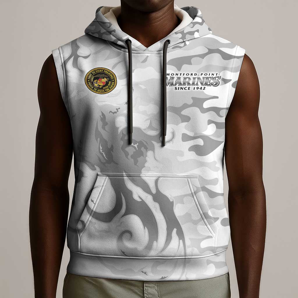 Montford Point Marines Sleeveless Hoodie Flame Fire Military White Camo