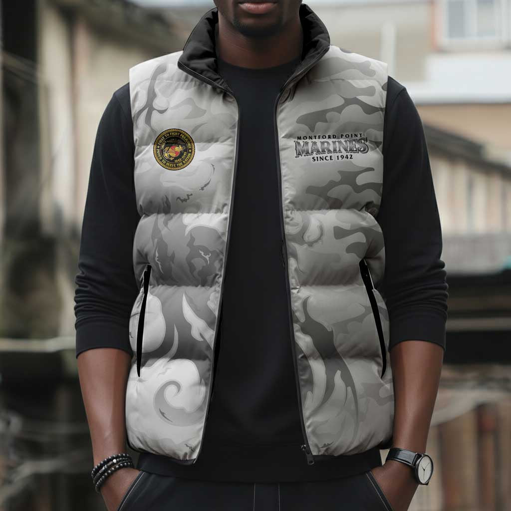 Montford Point Marines Sleeveless Puffer Jacket Flame Fire Military White Camo