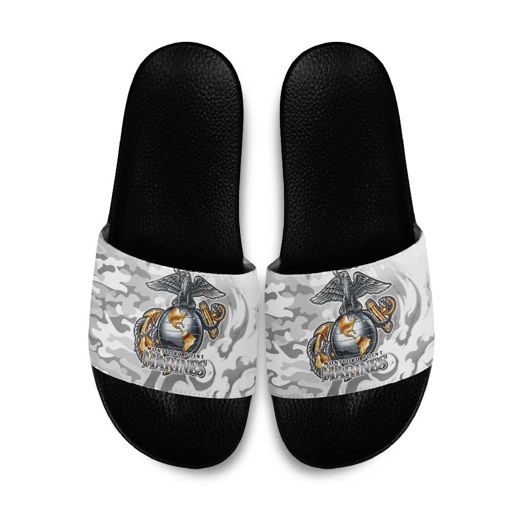 Montford Point Marines Slide Sandals Flame Fire Military White Camo