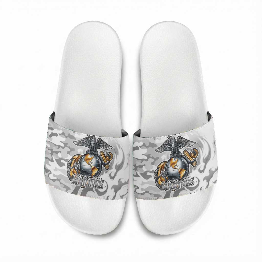 Montford Point Marines Slide Sandals Flame Fire Military White Camo