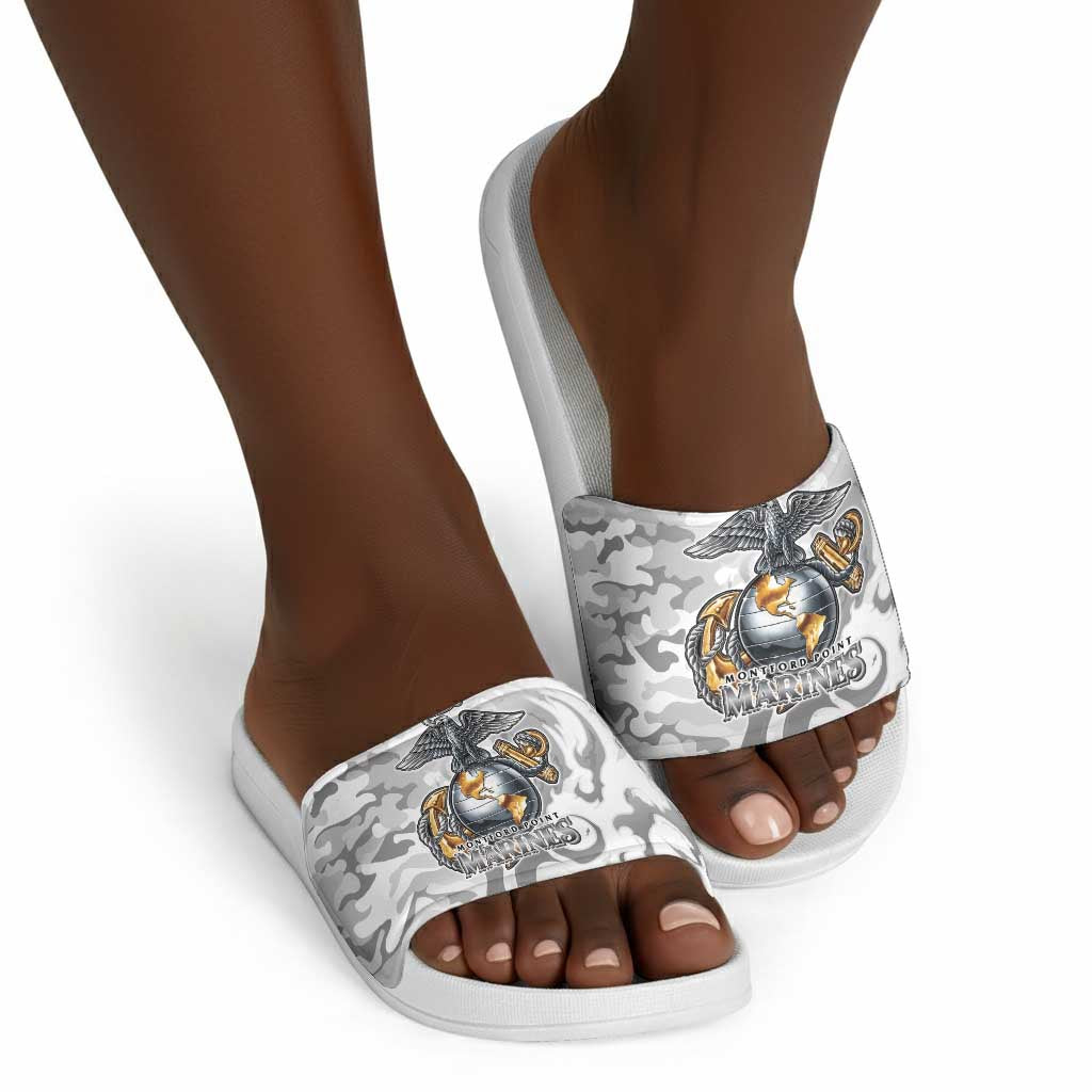 Montford Point Marines Slide Sandals Flame Fire Military White Camo