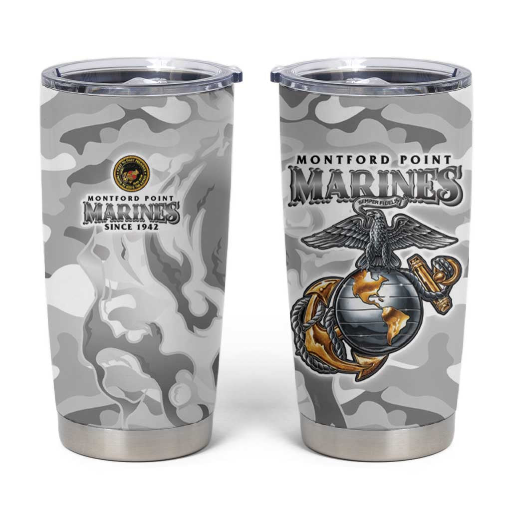 Montford Point Marines Tumbler Cup Flame Fire Military White Camo