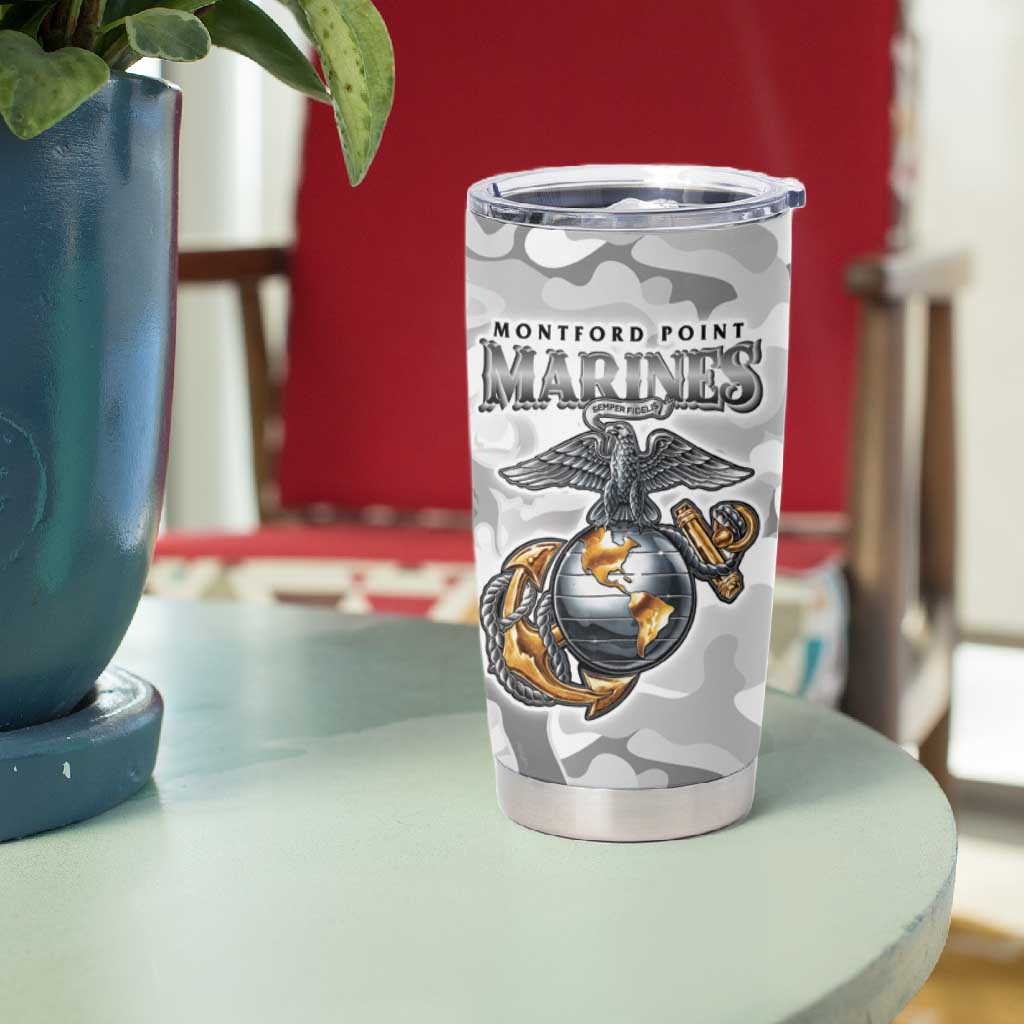 Montford Point Marines Tumbler Cup Flame Fire Military White Camo