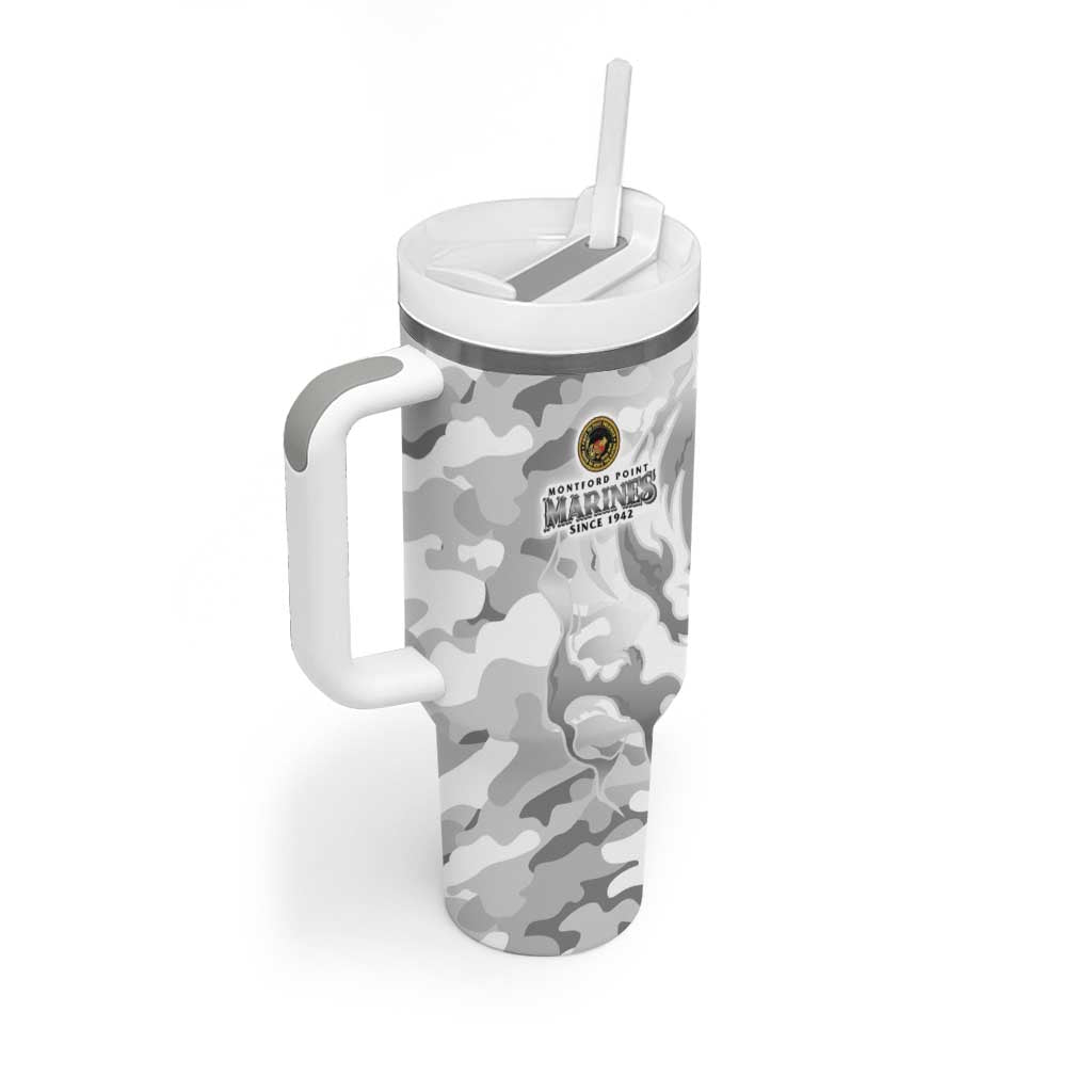 Montford Point Marines Tumbler With Handle Flame Fire Military White Camo