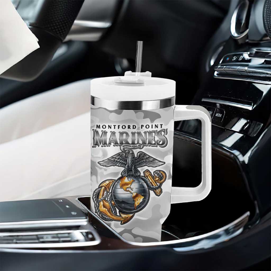 Montford Point Marines Tumbler With Handle Flame Fire Military White Camo
