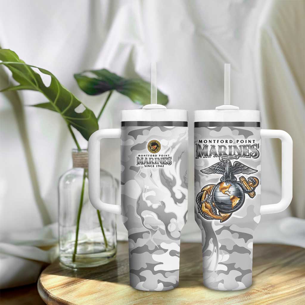 Montford Point Marines Tumbler With Handle Flame Fire Military White Camo