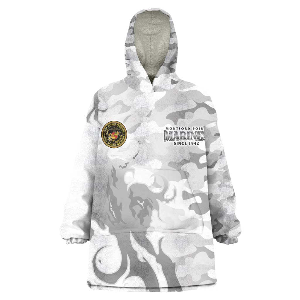 Montford Point Marines Wearable Blanket Hoodie Flame Fire Military White Camo