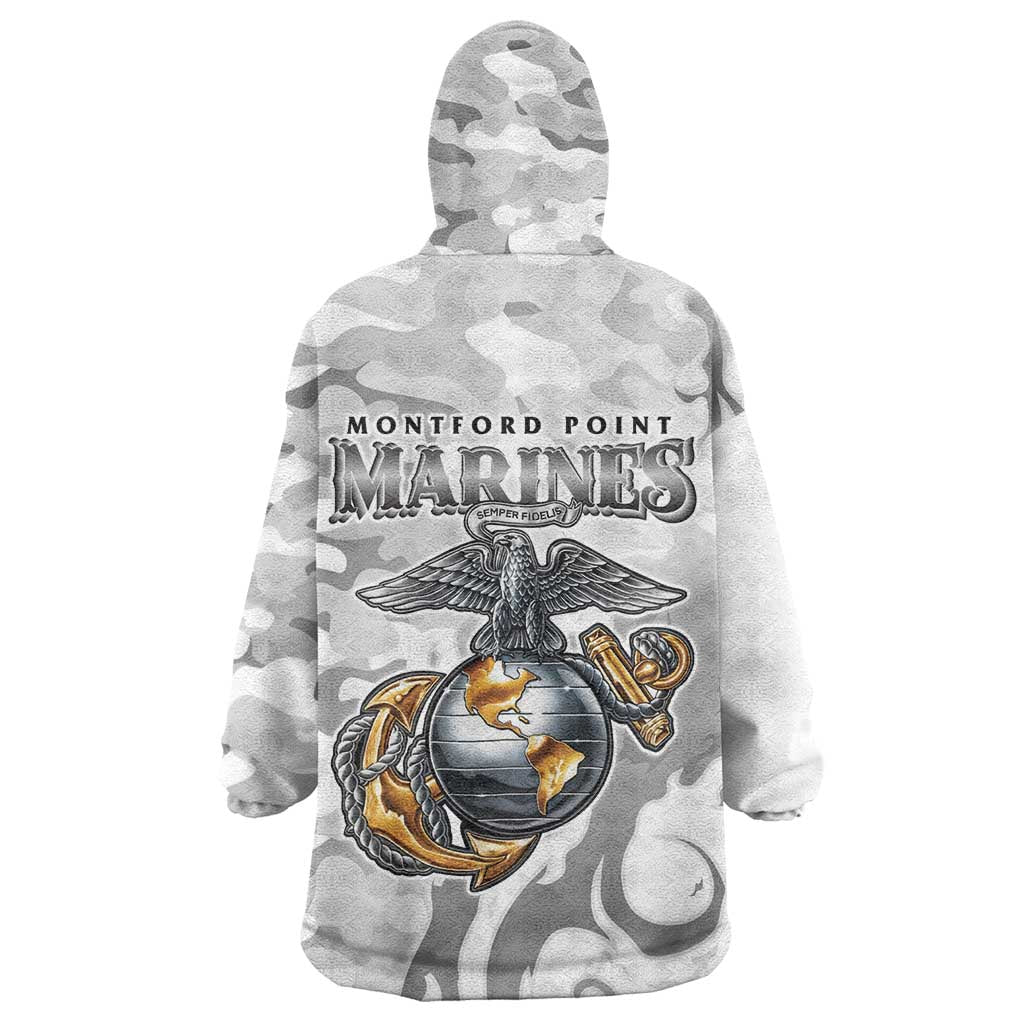 Montford Point Marines Wearable Blanket Hoodie Flame Fire Military White Camo