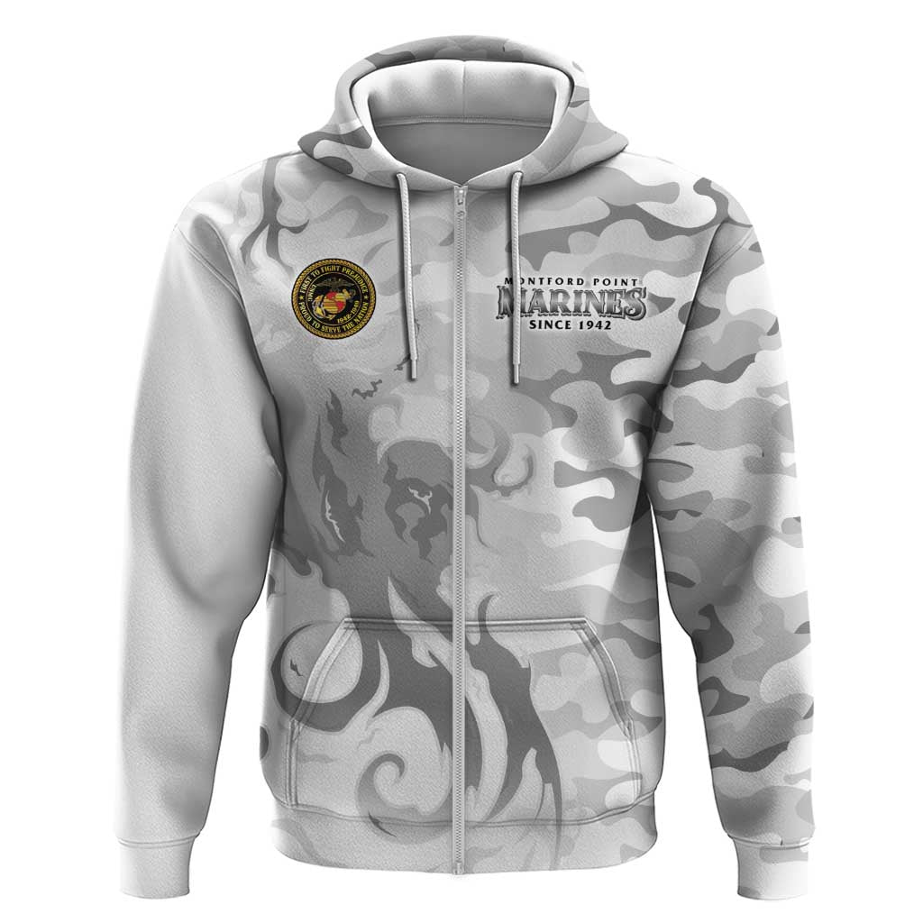 Montford Point Marines Zip Hoodie Flame Fire Military White Camo