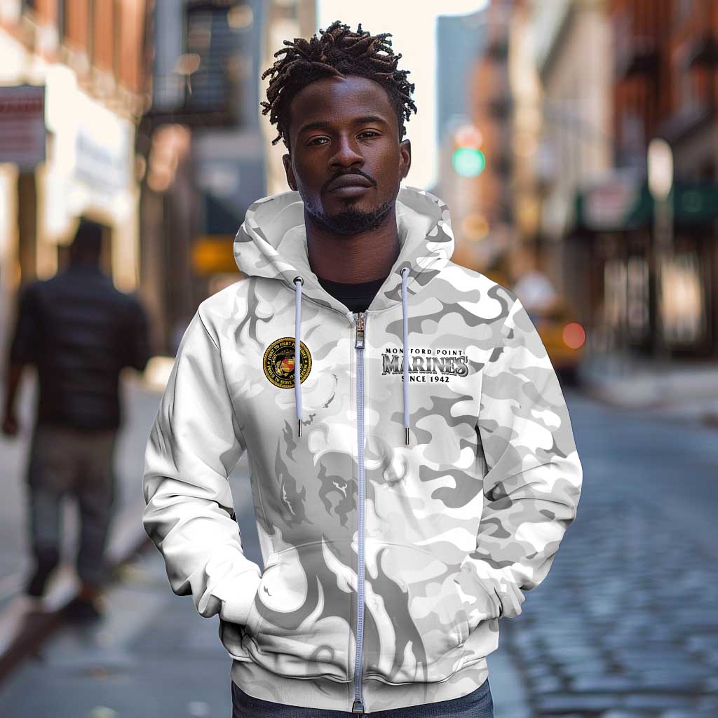 Montford Point Marines Zip Hoodie Flame Fire Military White Camo