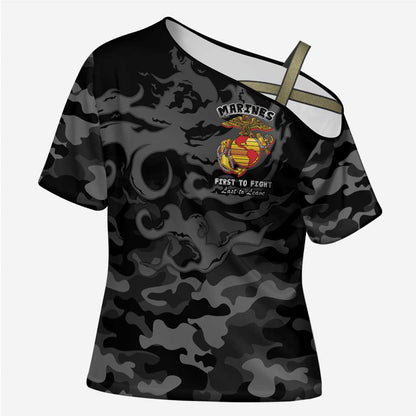 Montford Point Marines Cross Shoulder Shirt First To Fight Last to Leave