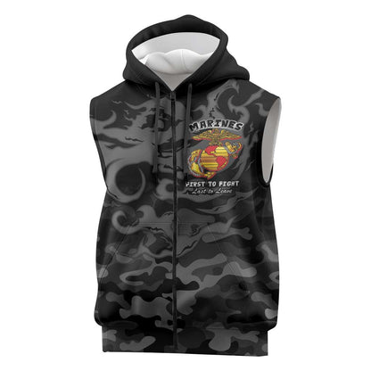 Montford Point Marines Sleeveless Zip Hoodie First To Fight Last to Leave