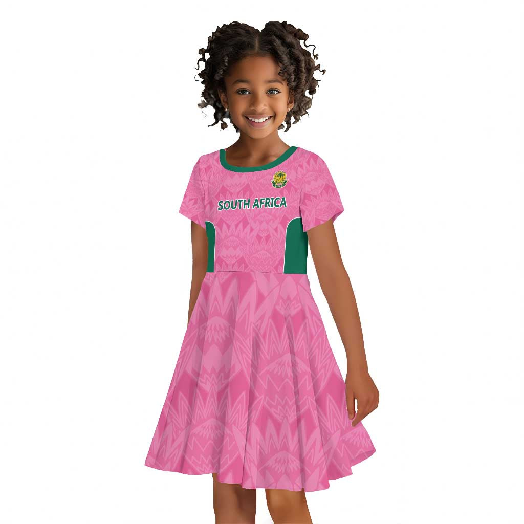 Pink South Africa Cricket Custom Kid Short Sleeve Dress African King Proteas Be Way Pink