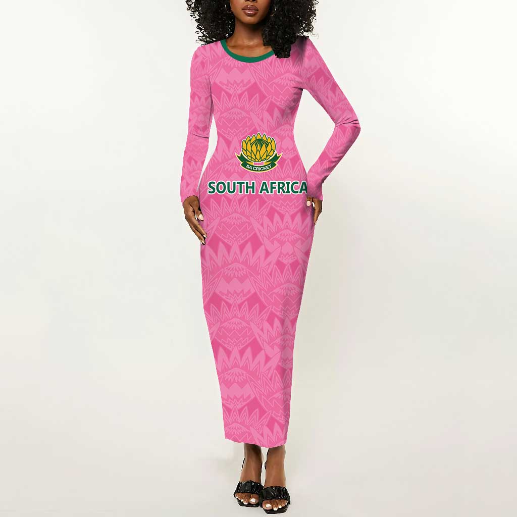 Pink South Africa Cricket Custom Long Sleeve Bodycon Dress African King Proteas Be Way Pink LT9