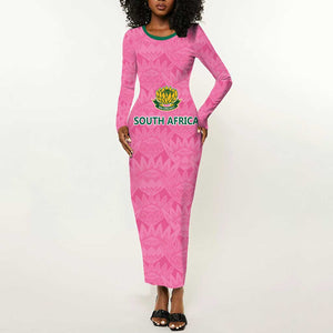 Pink South Africa Cricket Custom Long Sleeve Bodycon Dress African King Proteas Be Way Pink LT9