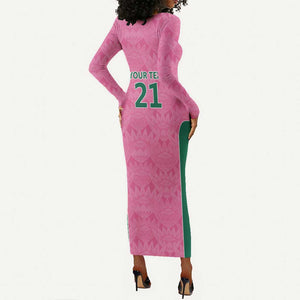 Pink South Africa Cricket Custom Long Sleeve Bodycon Dress African King Proteas Be Way Pink LT9