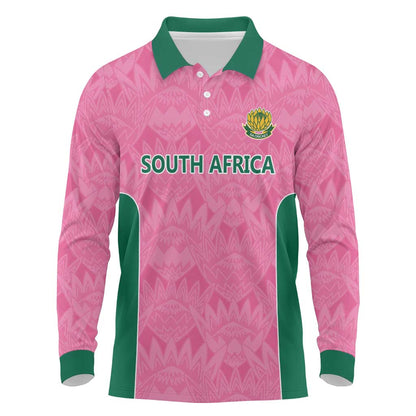 Pink South Africa Cricket Custom Long Sleeve Polo Shirt African King Proteas Be Way Pink