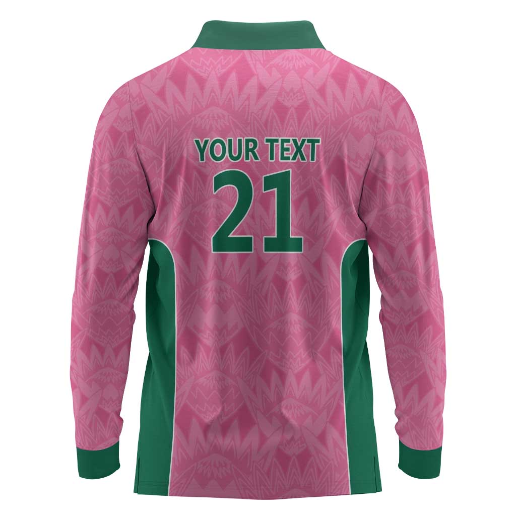 Pink South Africa Cricket Custom Long Sleeve Polo Shirt African King Proteas Be Way Pink