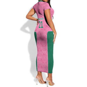 Pink South Africa Cricket Custom Short Sleeve Bodycon Dress African King Proteas Be Way Pink LT9