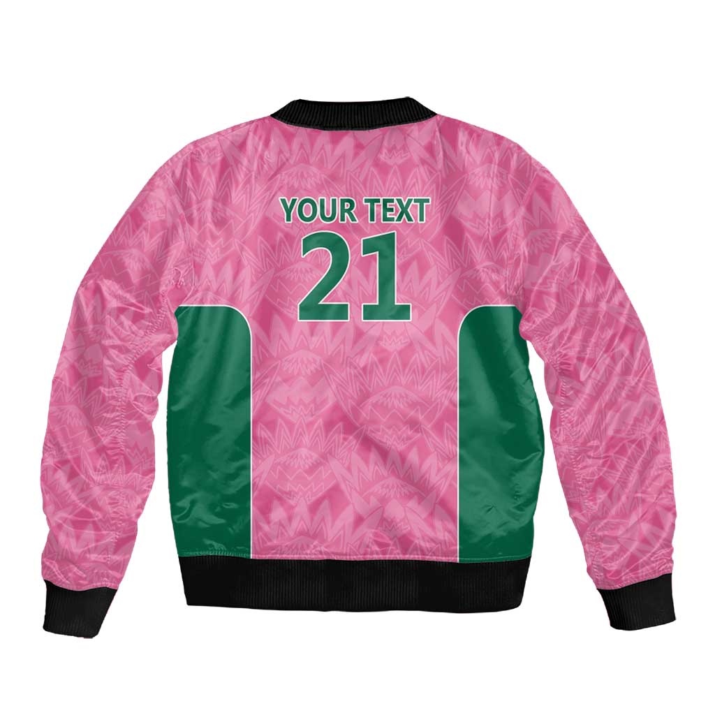 Pink South Africa Cricket Custom Sleeve Zip Bomber Jacket African King Proteas Be Way Pink