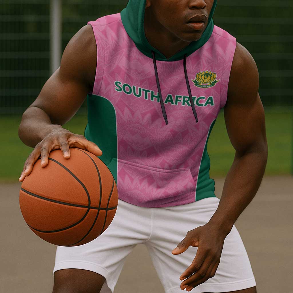 Pink South Africa Cricket Custom Sleeveless Hoodie African King Proteas Be Way Pink - African Pride