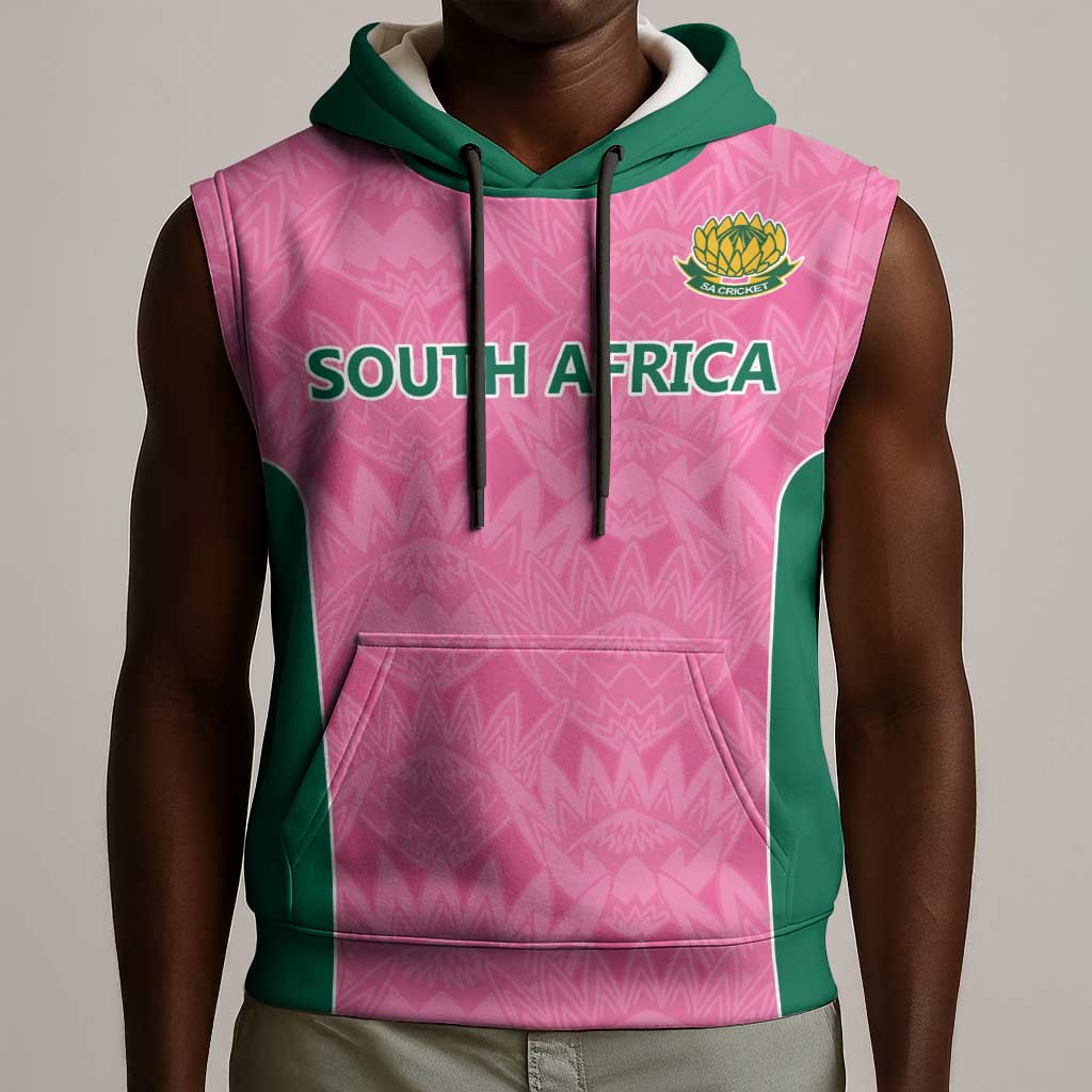 Pink South Africa Cricket Custom Sleeveless Hoodie African King Proteas Be Way Pink - African Pride