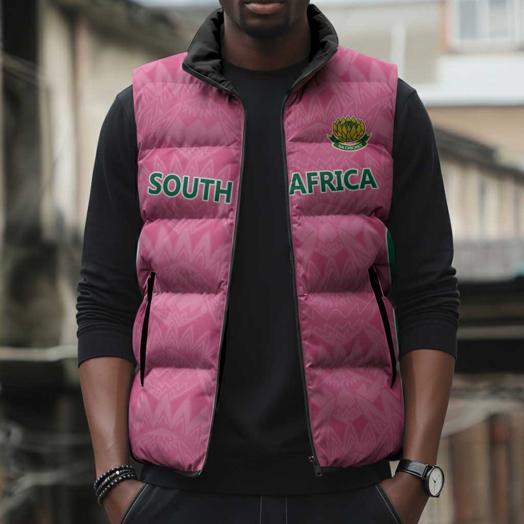 Pink South Africa Cricket Custom Sleeveless Puffer Jacket African King Proteas Be Way Pink