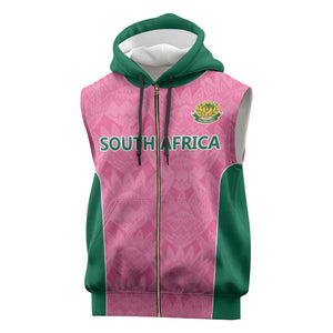 Pink South Africa Cricket Custom Sleeveless Zip Hoodie African King Proteas Be Way Pink - African Pride