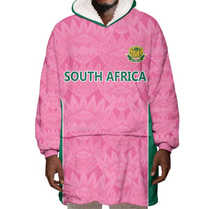 Pink South Africa Cricket Custom Wearable Blanket Hoodie African King Proteas Be Way Pink
