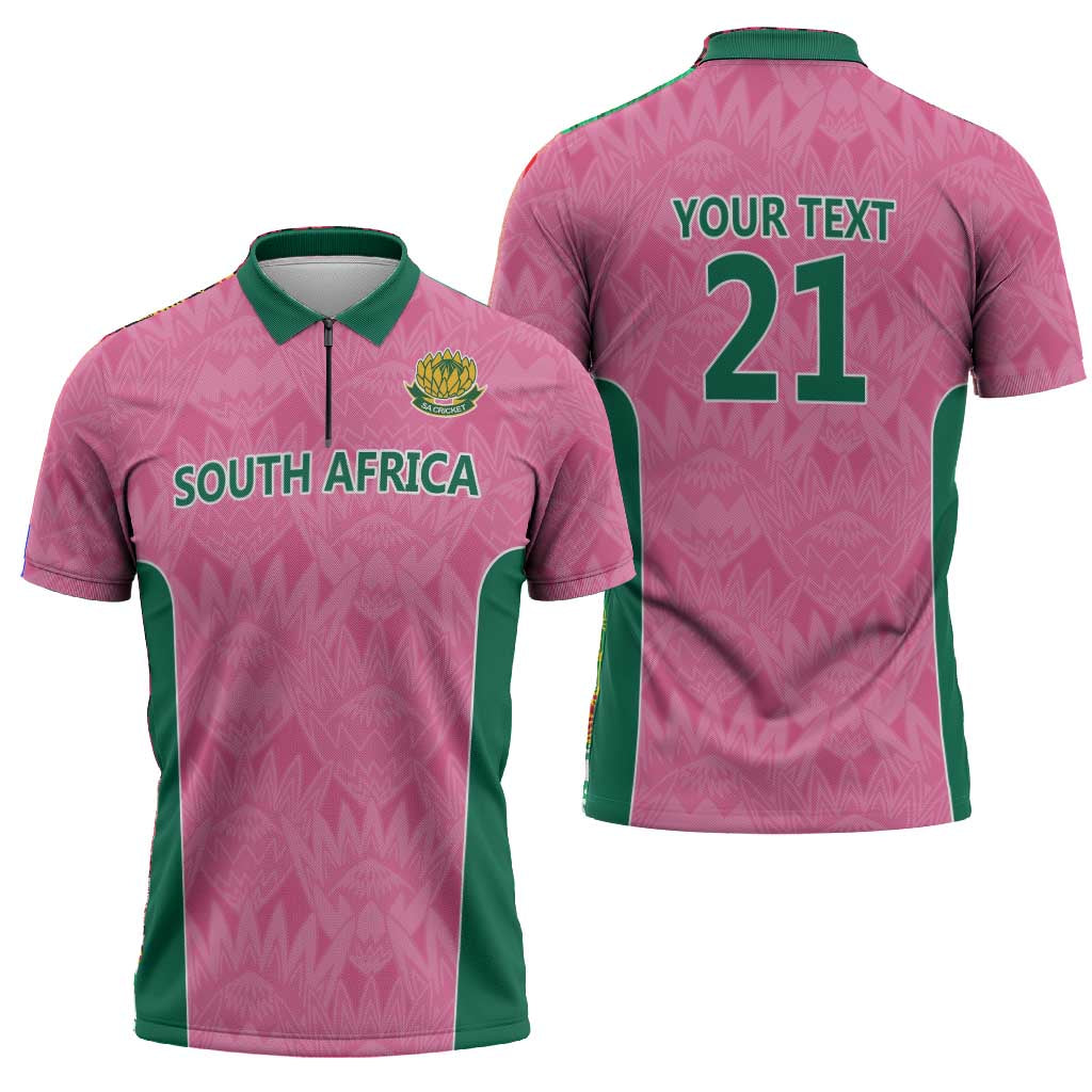 Pink South Africa Cricket Custom Zipper Polo Shirt African King Proteas Be Way Pink