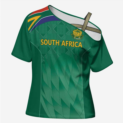 South Africa Cricket Custom Cross Shoulder Shirt African King Proteas Green