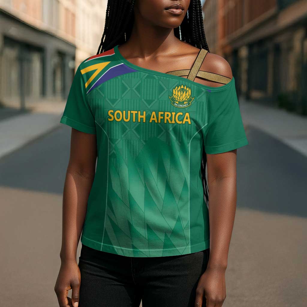 South Africa Cricket Custom Cross Shoulder Shirt African King Proteas Green