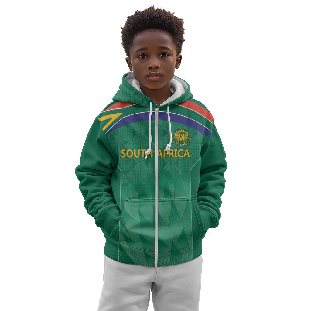 South Africa Cricket Custom Kid Hoodie African King Proteas Green