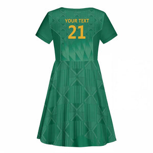 South Africa Cricket Custom Kid Short Sleeve Dress African King Proteas Green