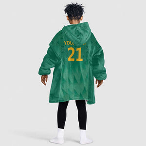 South Africa Cricket Custom Kid Wearable Blanket Hoodie African King Proteas Green