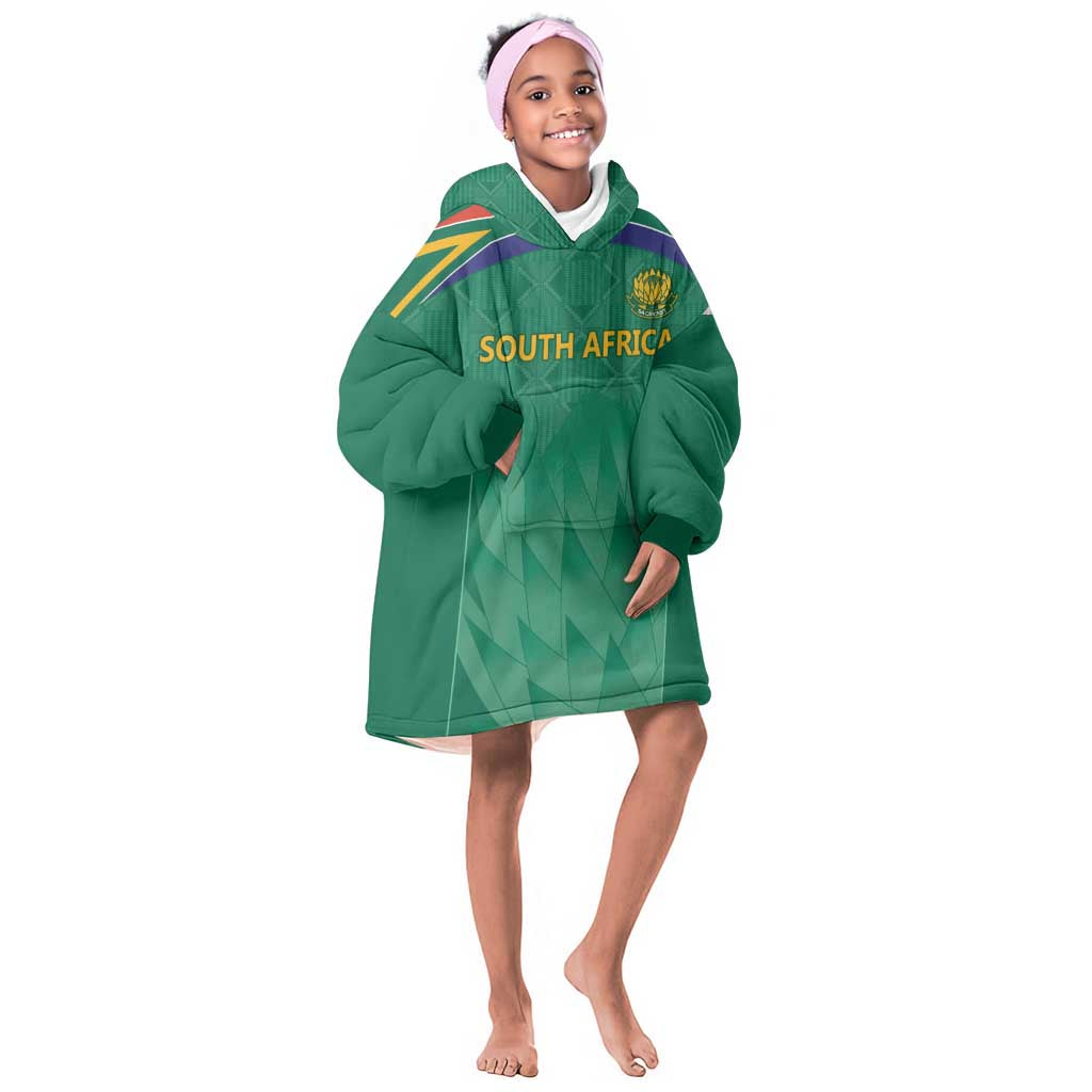 South Africa Cricket Custom Kid Wearable Blanket Hoodie African King Proteas Green