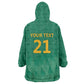 South Africa Cricket Custom Kid Wearable Blanket Hoodie African King Proteas Green