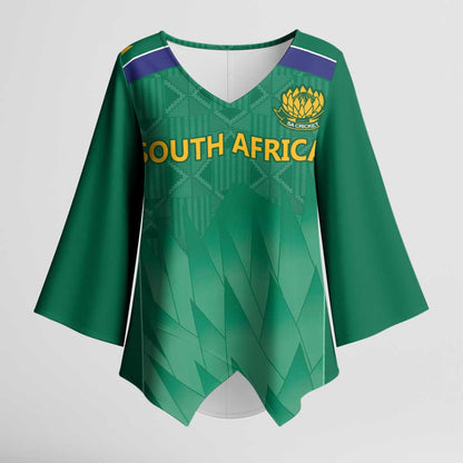 South Africa Cricket Custom Kimono Sleeve Blouse African King Proteas Green