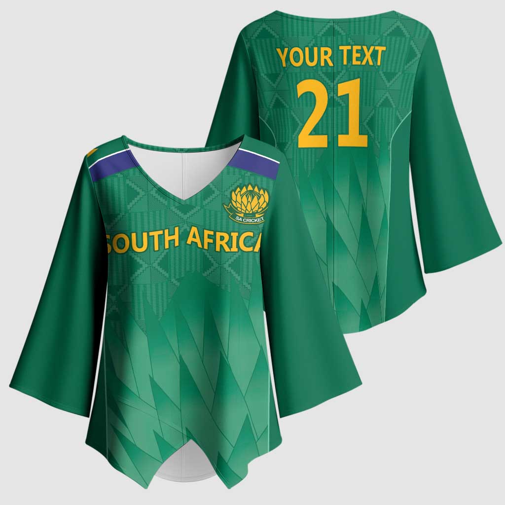 South Africa Cricket Custom Kimono Sleeve Blouse African King Proteas Green