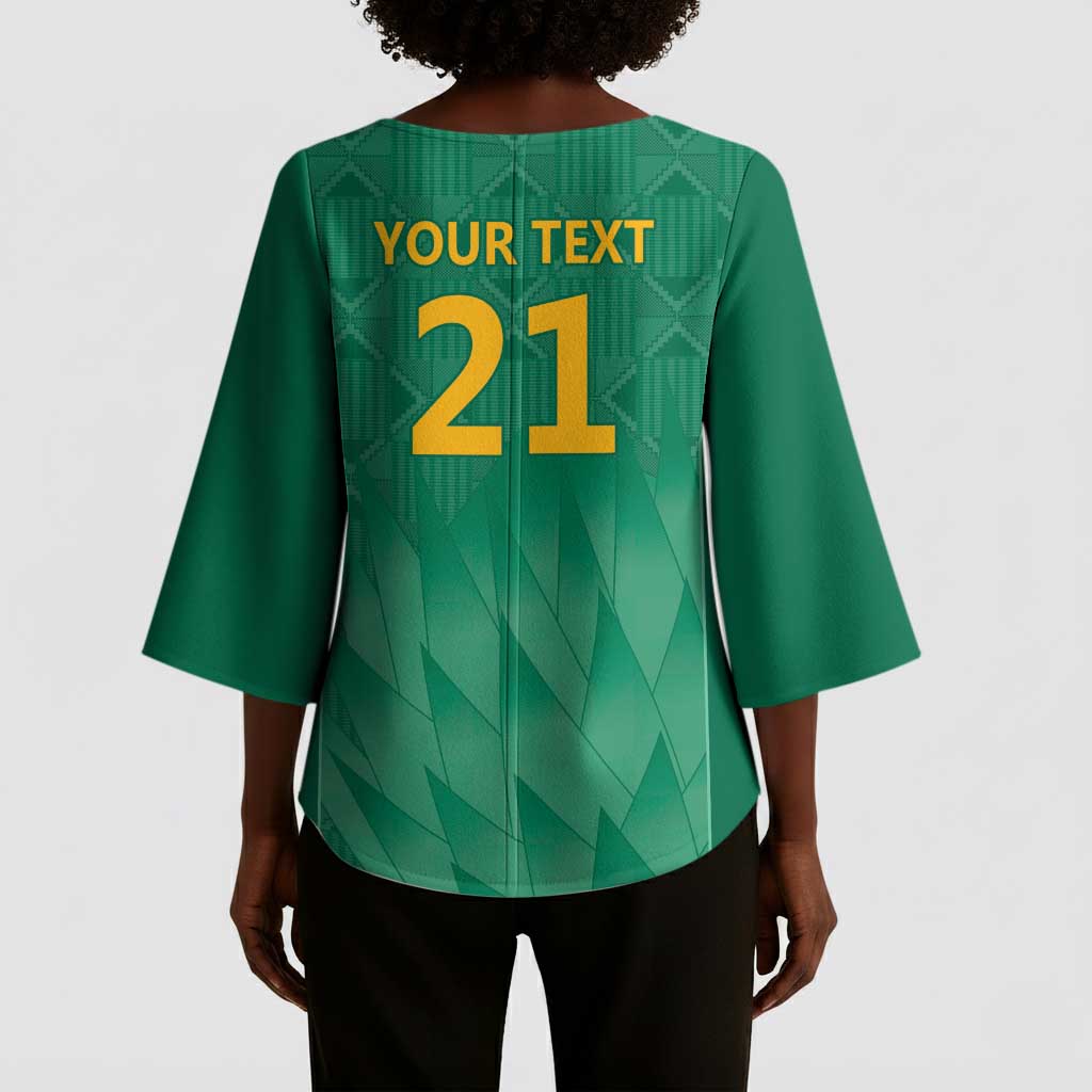 South Africa Cricket Custom Kimono Sleeve Blouse African King Proteas Green