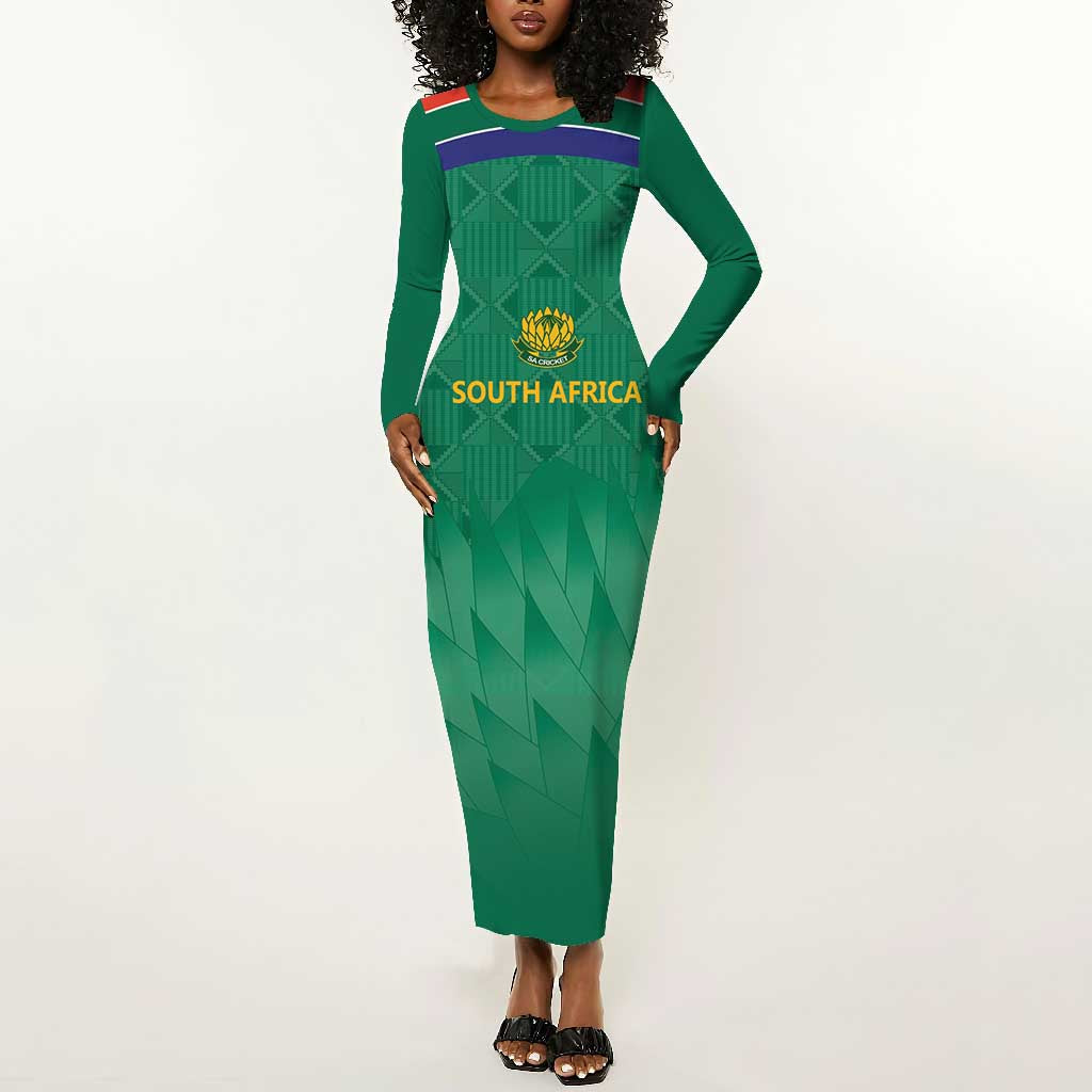 South Africa Cricket Custom Long Sleeve Bodycon Dress African King Proteas Green LT9