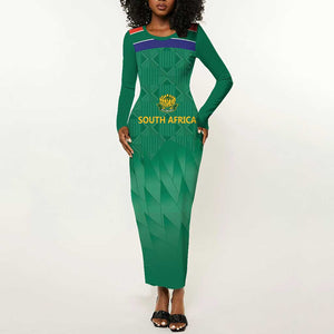 South Africa Cricket Custom Long Sleeve Bodycon Dress African King Proteas Green LT9
