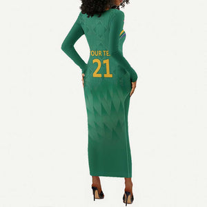 South Africa Cricket Custom Long Sleeve Bodycon Dress African King Proteas Green LT9