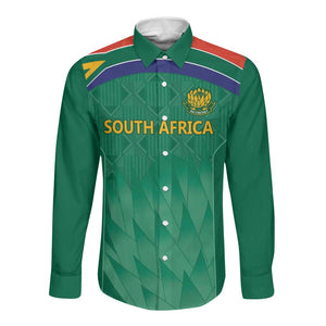 South Africa Cricket Custom Long Sleeve Button Shirt African King Proteas Green