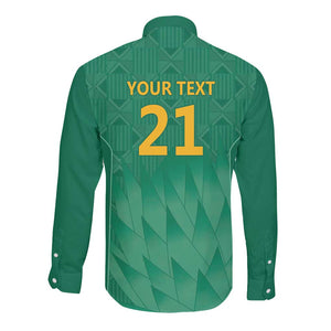 South Africa Cricket Custom Long Sleeve Button Shirt African King Proteas Green