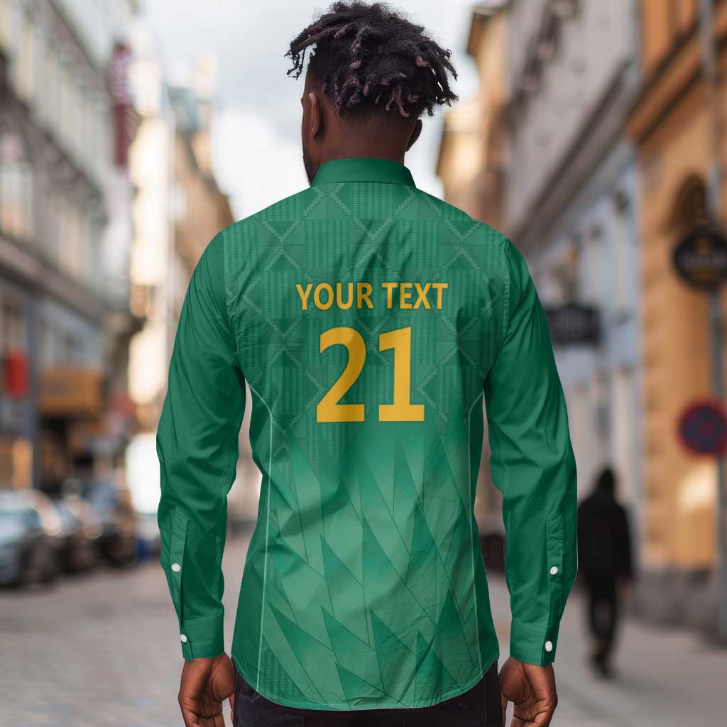 South Africa Cricket Custom Long Sleeve Button Shirt African King Proteas Green