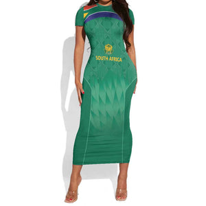 South Africa Cricket Custom Short Sleeve Bodycon Dress African King Proteas Green LT9