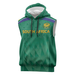 South Africa Cricket Custom Sleeveless Hoodie African King Proteas Green - African Pride