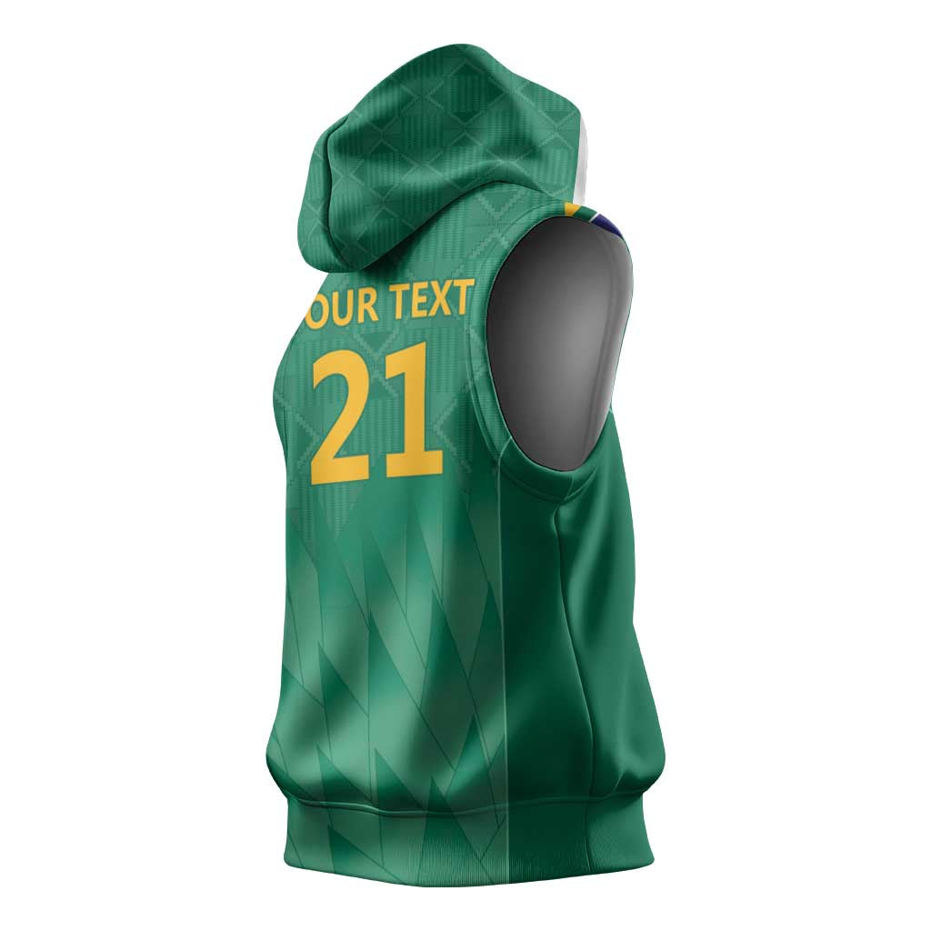 South Africa Cricket Custom Sleeveless Hoodie African King Proteas Green - African Pride