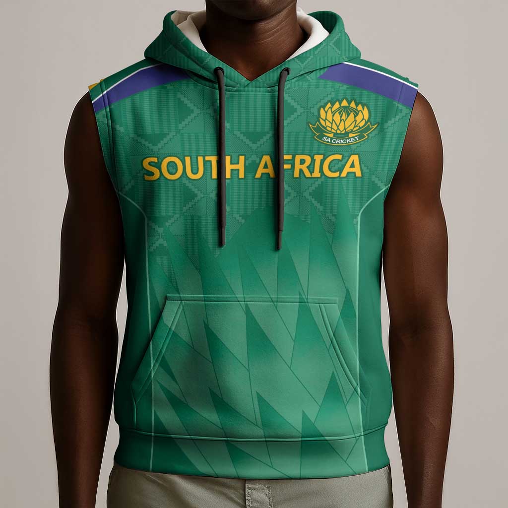 South Africa Cricket Custom Sleeveless Hoodie African King Proteas Green - African Pride